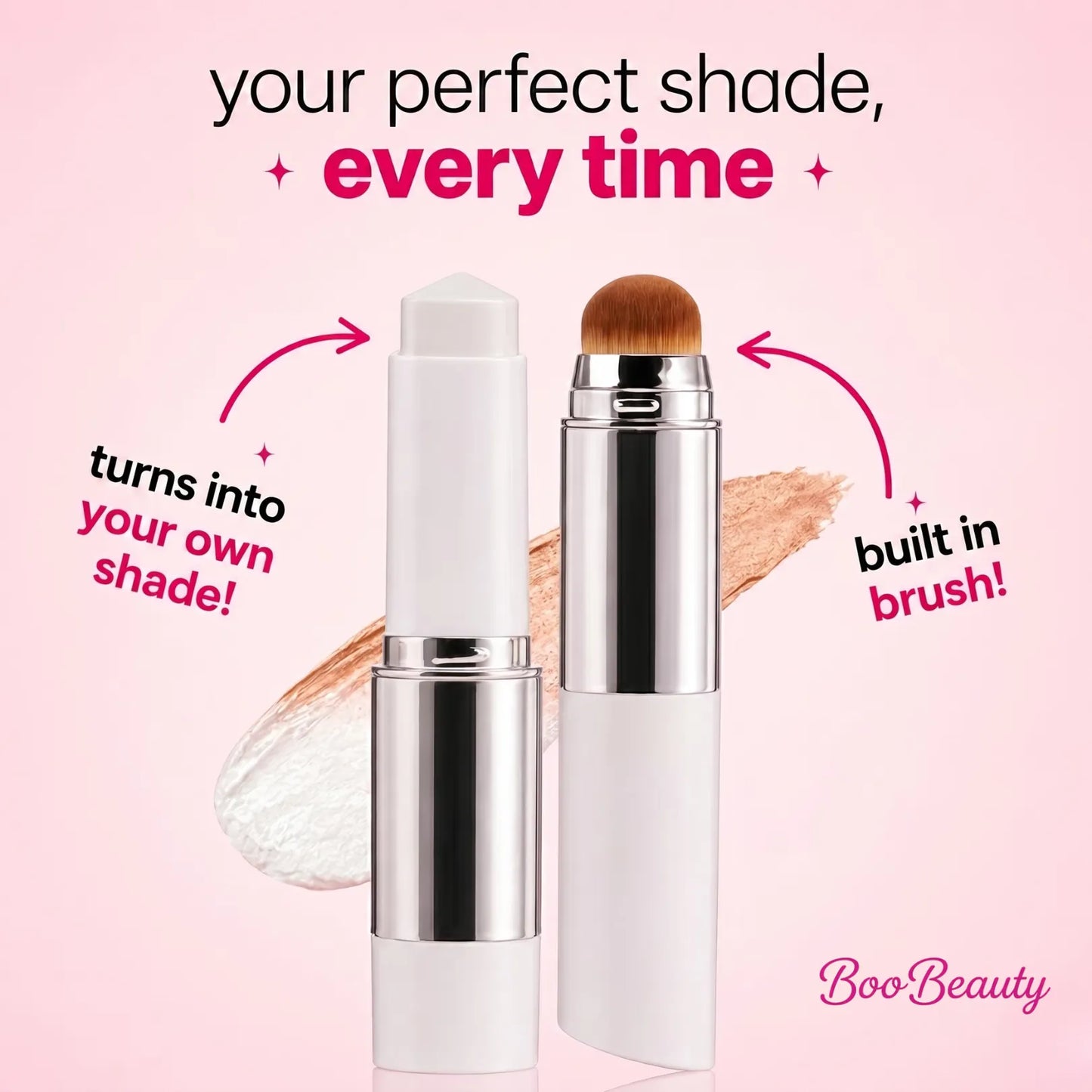 Korean 2‑in‑1 Color‑Changing Foundation Stick with Travel Brush