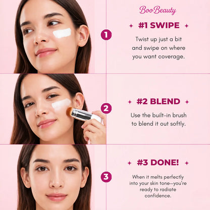 Korean 2‑in‑1 Color‑Changing Foundation Stick with Travel Brush