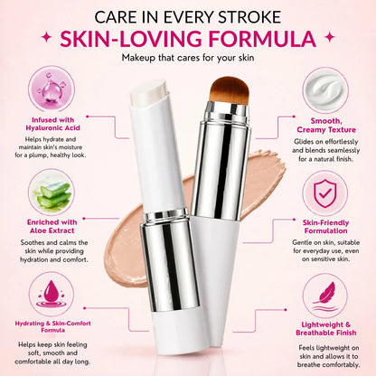 Korean 2‑in‑1 Color‑Changing Foundation Stick with Travel Brush